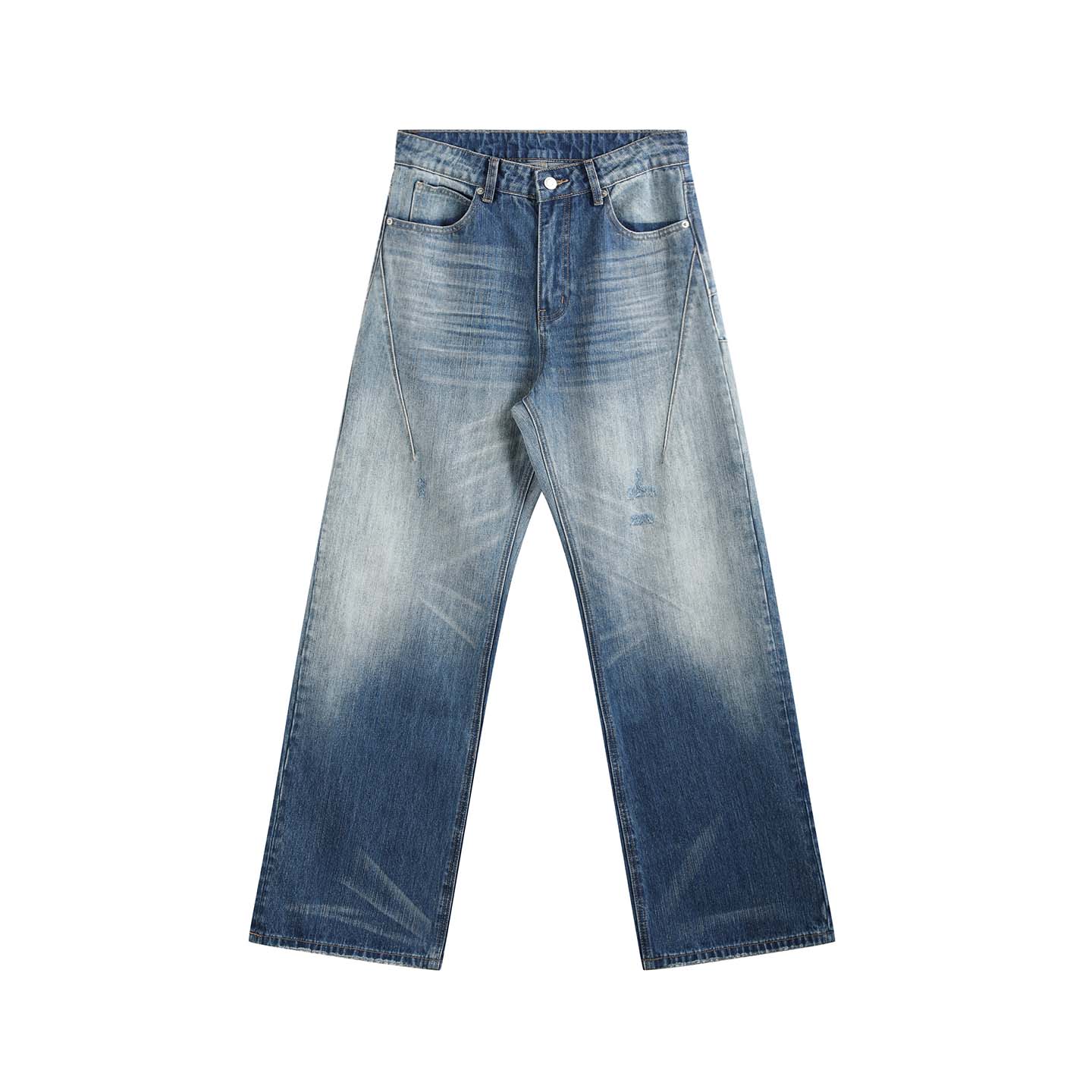 no E mosen(noE)浅蓝水洗轻微手工磨破直筒版型13盎司牛仔裤