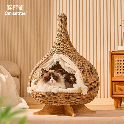 喵想树夏季藤编猫窝半封闭