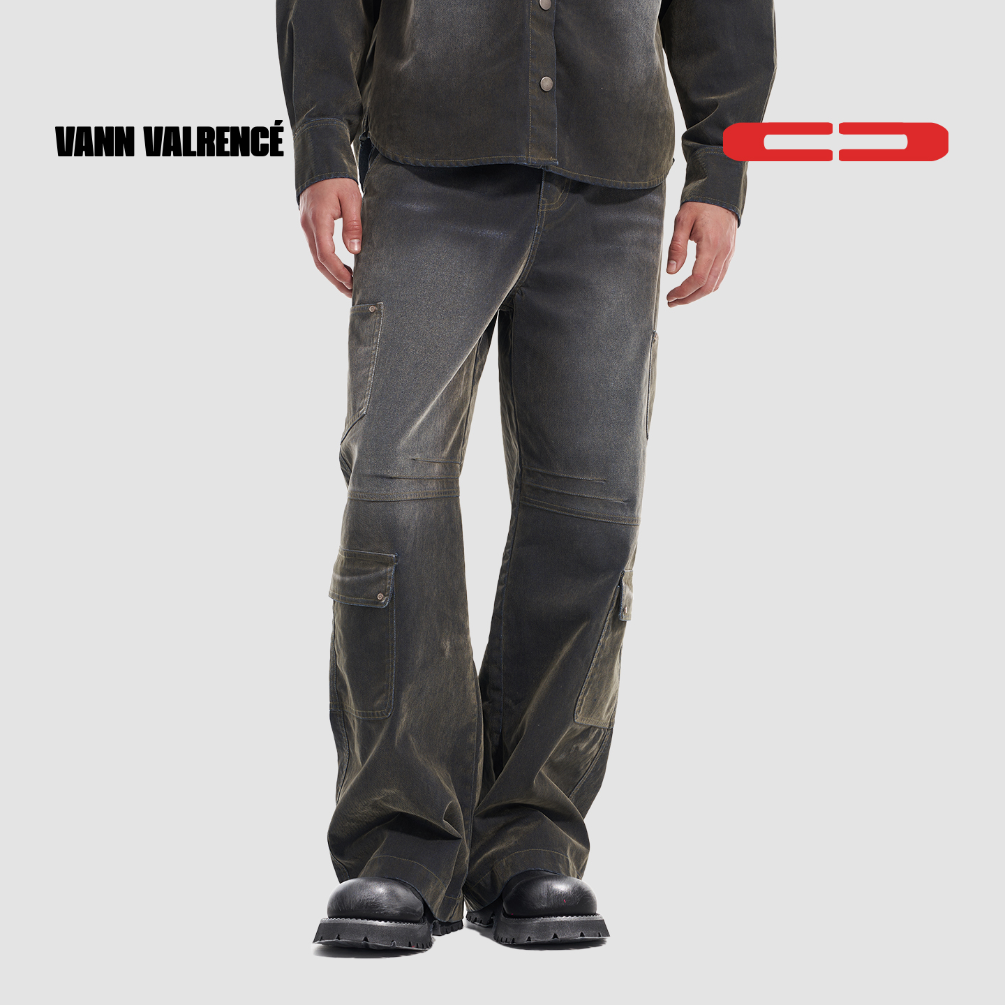 VANN VALRENCE 复古cleanfit光泽绒面水洗做旧直筒工装牛仔长裤