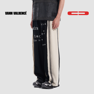 直筒休闲垂感阔腿长裤 VANN VALRENCE字母印花做旧拼接毛边卫裤