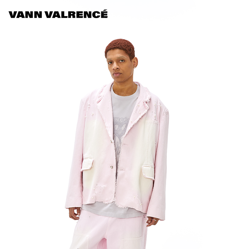 【肖战同款】粉色钉珠牛仔外套男