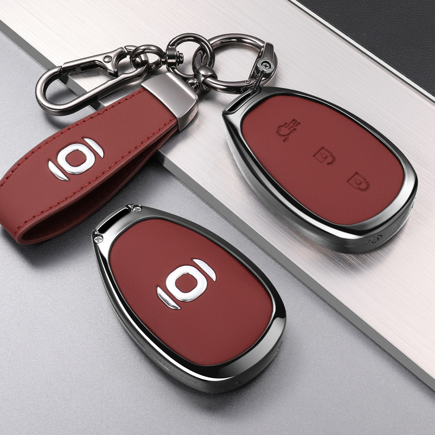 时尚新款金属边双面皮启源钥匙套