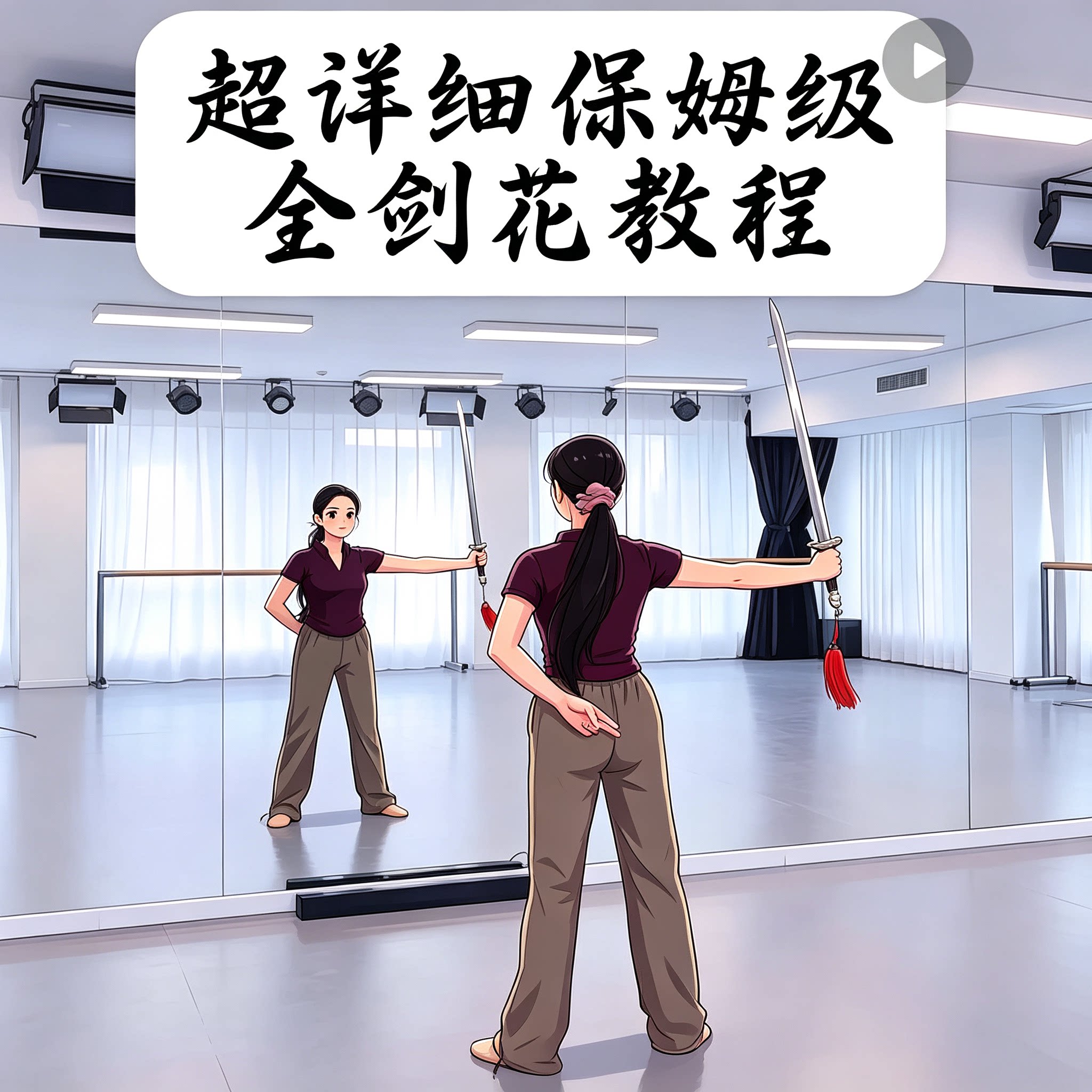 零基础剑术剑花教程镜面分步带练全套动作教学