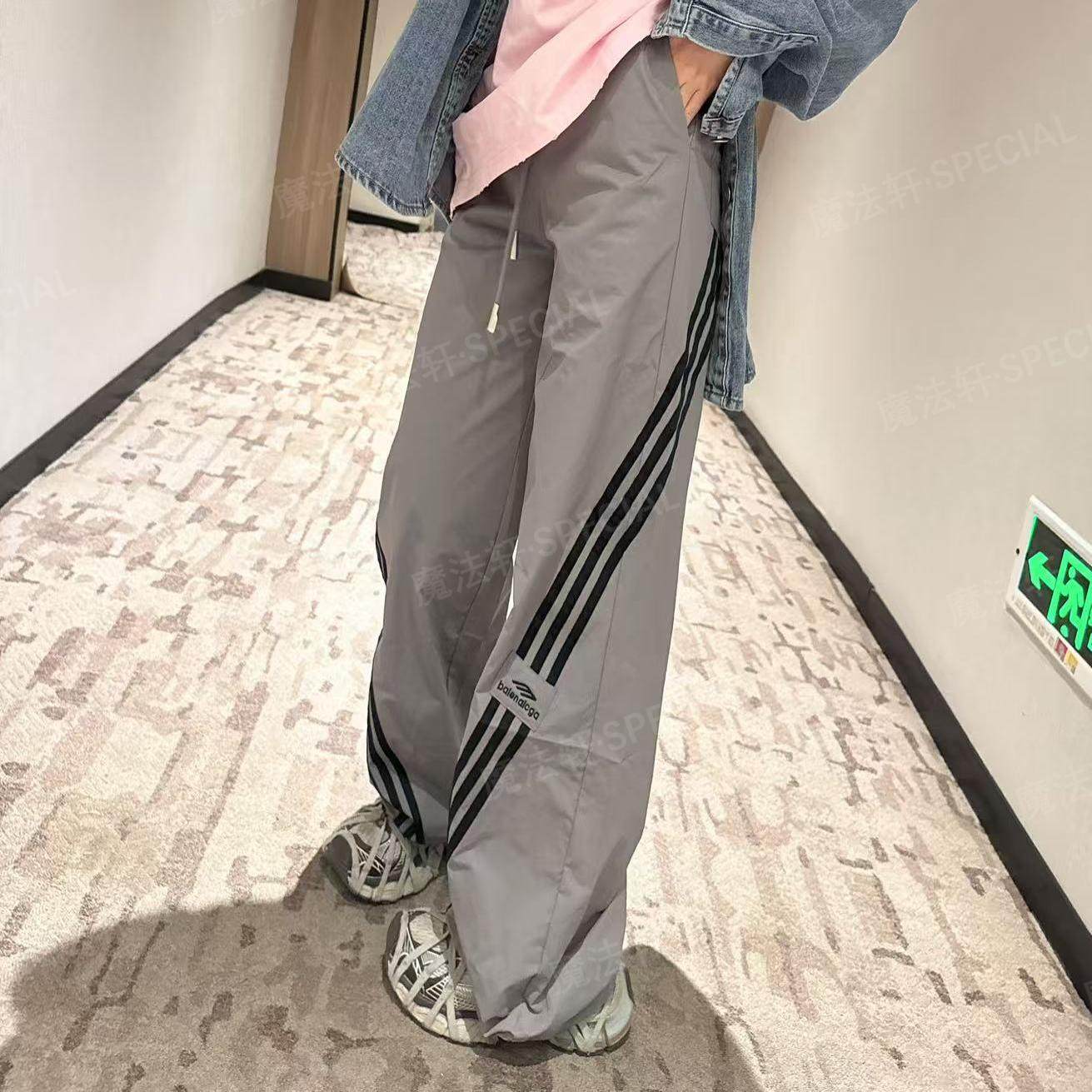 条纹运动休闲裤女2025新款宽松阔腿裤抽绳高腰长裤欧洲站春秋潮q,女装/女士精品,休闲裤,淘宝优惠券,粉丝福利购,淘宝优惠卷