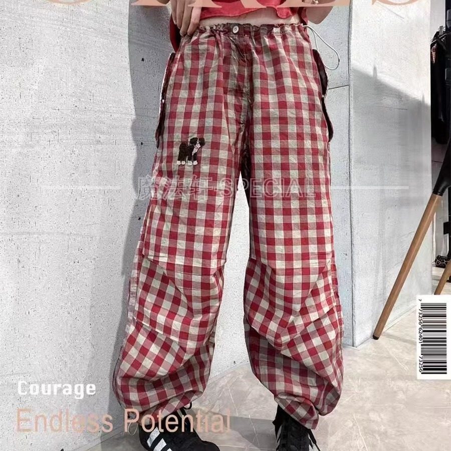 做旧格子休闲裤女2025秋季新款小狗贴布抽绳束脚长裤设计感裤子潮,女装/女士精品,休闲裤,淘宝优惠券,粉丝福利购,淘宝优惠卷