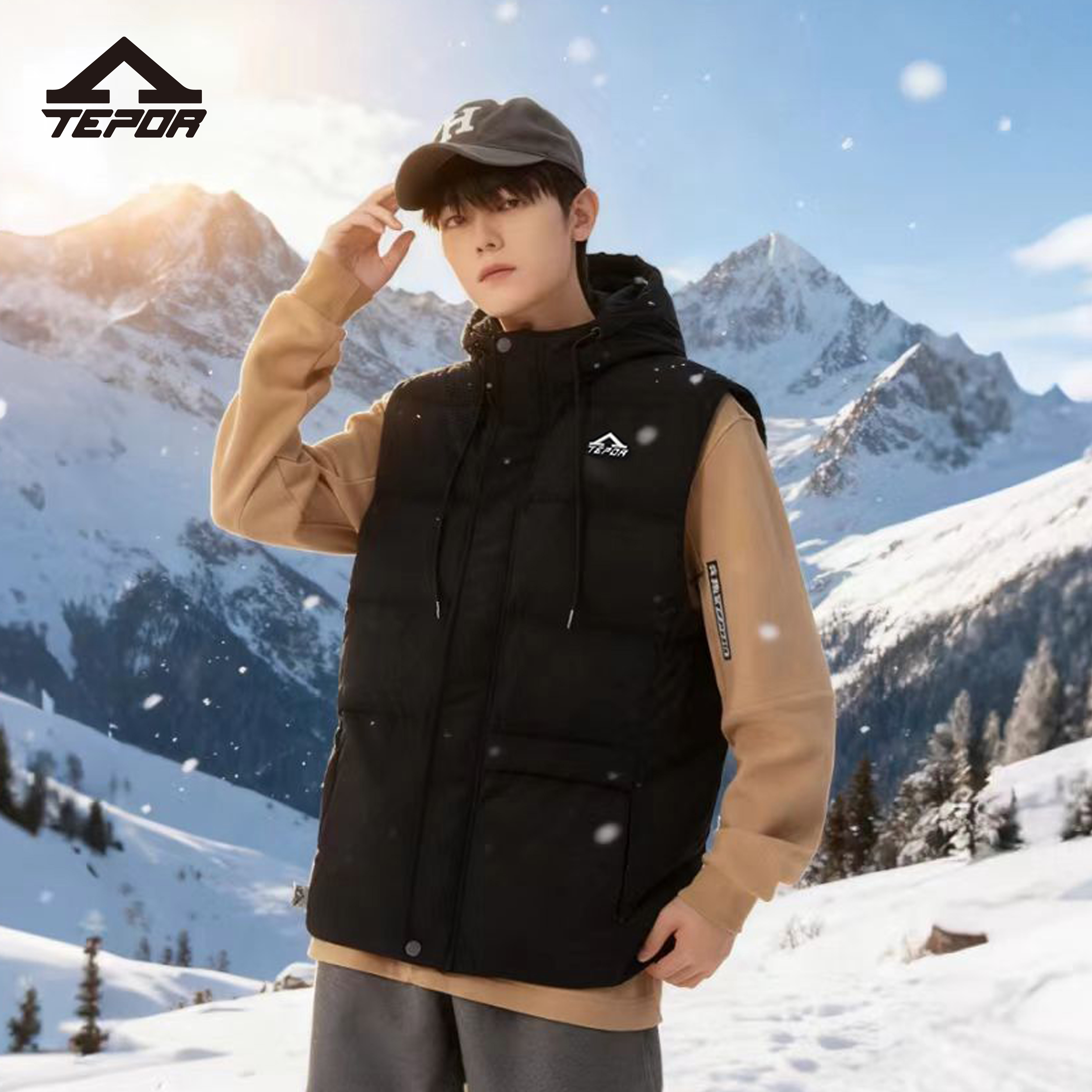 天跑TEPOR男装羽绒马甲秋冬新款90白鸭绒加厚保暖背心休闲外套
