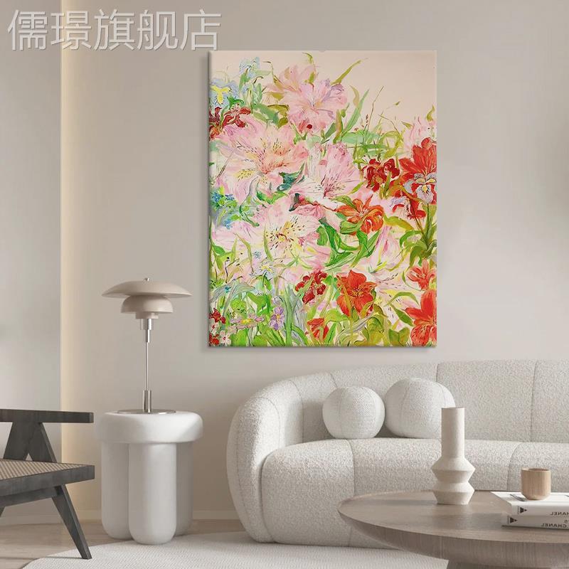 网红现代艺术花卉手绘油画彩色多胺客厅大幅装饰画玄关餐室厅巴卧图片