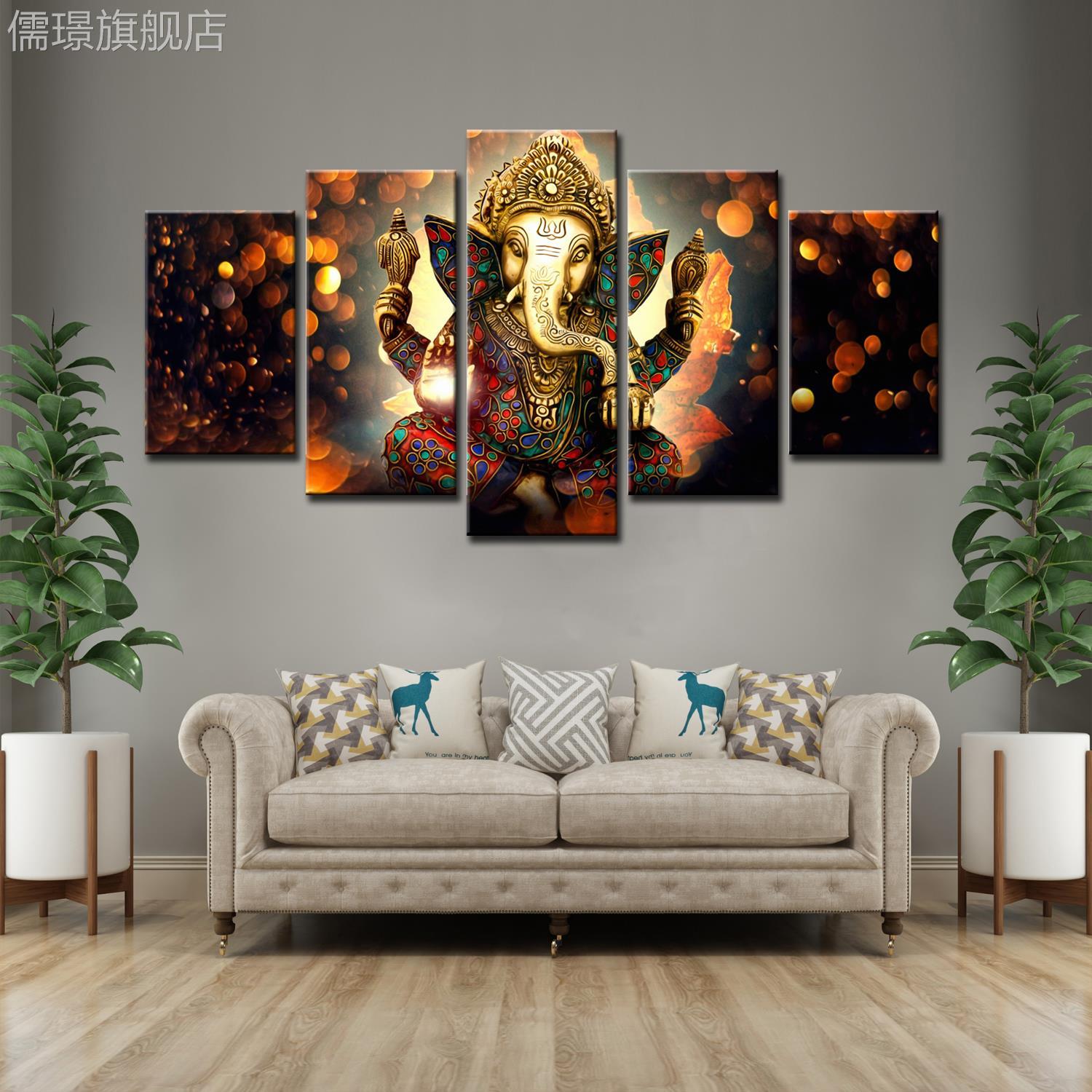 网红新款东象南亚大象饰画客厅玄关卧室装头神迦尼萨挂画