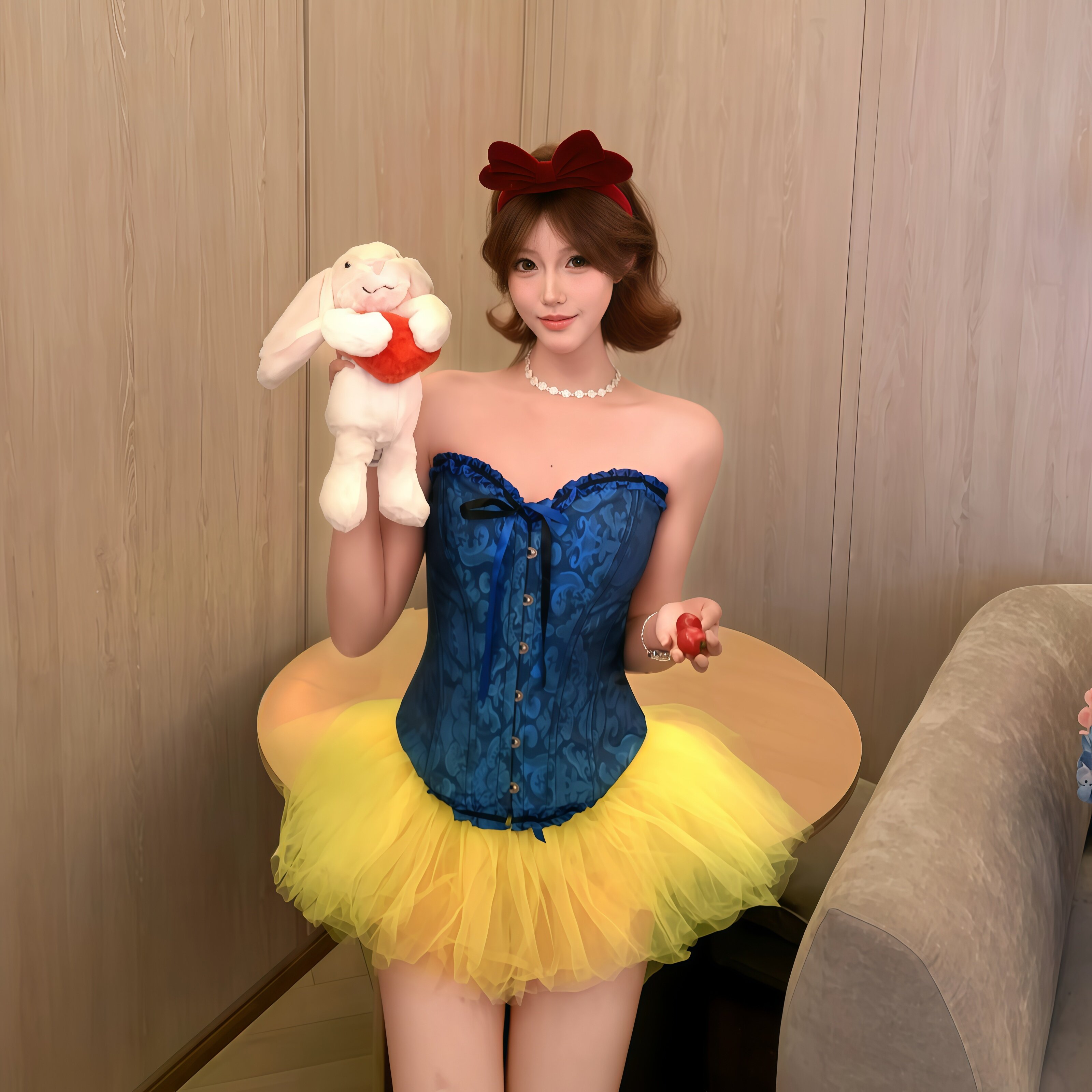 白雪公主COS服蓝色鱼骨公主裙万圣节节日装扮派对拍照出片套装