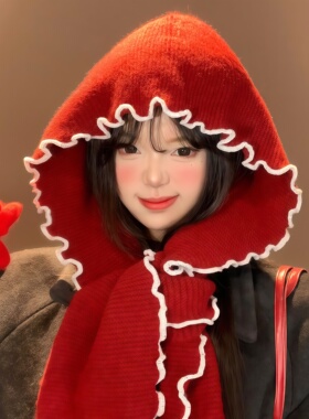 秋冬帽子围巾一体保暖显脸小女