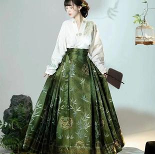 竹子古装 日常通勤上班新款 冬 马面裙套装 2025明制汉服女绿色新中式