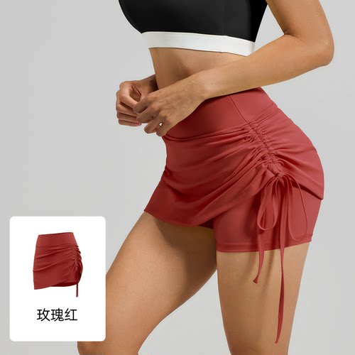 高腰抽皱运动短裙防走光瑜伽短裤