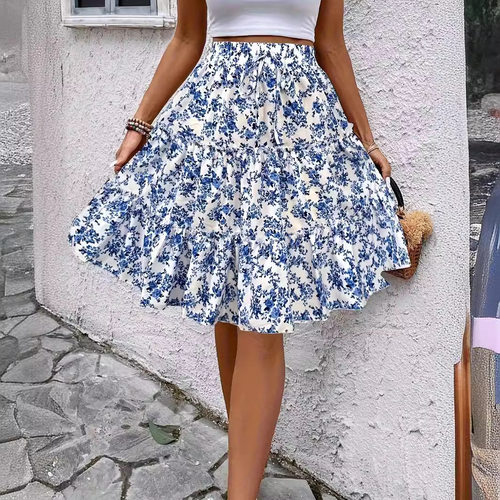 高腰宽松休闲碎花短裙