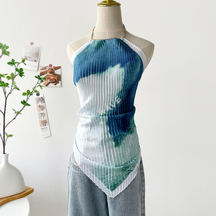 painting tank printed hanging top油花风挂脖吊带背心 neck Oil