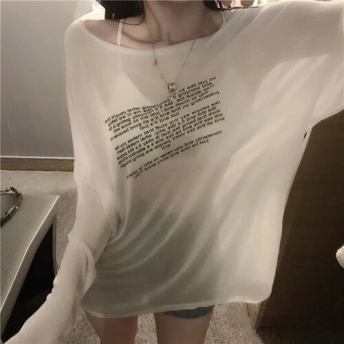 宽松透视防晒长袖T恤罩衫上衣