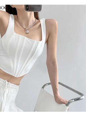 Sexy fishbone slim-fit tank top   性感鱼骨压条修身短款小背心