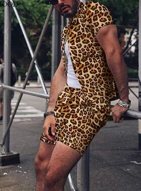 Leopard print short sleeve shirt shorts set 豹纹短袖衬衫套装