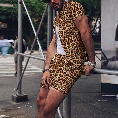 Leopard print short sleeve shirt shorts set 豹纹短袖衬衫套装