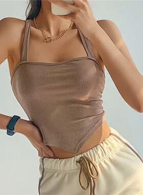 辣妹下摆倒三角设计吊带背心 Solid color bandeau sexy camisole