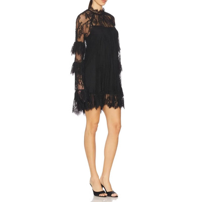 辣妹风全透明蕾丝罩衫连衣裙女