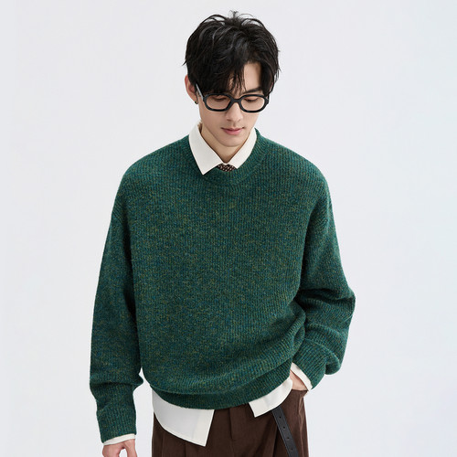 伯爵卓尔25初冬高级感彩花色圆领套头针织衫男宽松潮流毛衣打底衫