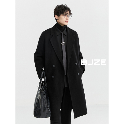 【全羊毛/羽绒内胆/超长款】BJZE男装冬季新款西装领大衣宽松外套