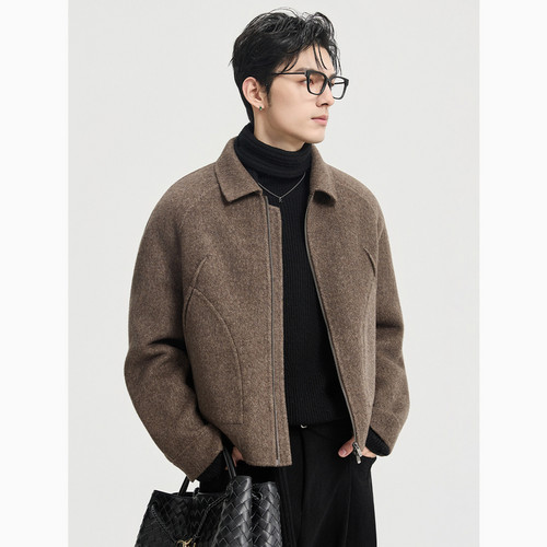 骆驼绒/鹅绒内胆伯爵卓尔男装25冬季双面羊毛呢夹克呢子短款外套