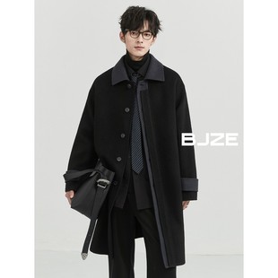 BJZE男装24冬季高级感撞色全羊毛双面呢大衣男中长款马肯翻领外套