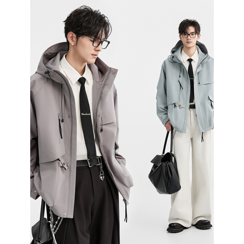 [2025春季新款]BJZE男装高级感特氟龙三防连帽宽松夹克衫冲锋外套