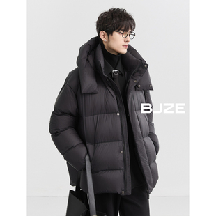 BJZE男装24冬季御寒高端系列鹅绒超厚实羽绒服男连帽短款保暖外套