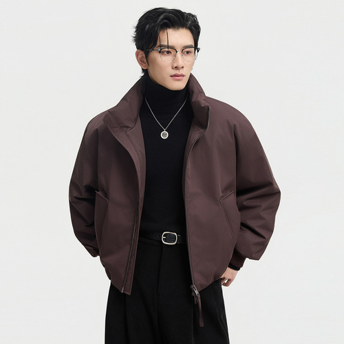 伯爵卓尔25深冬美式复古阔版羽绒服短款男士立领设计宽松羽绒外套