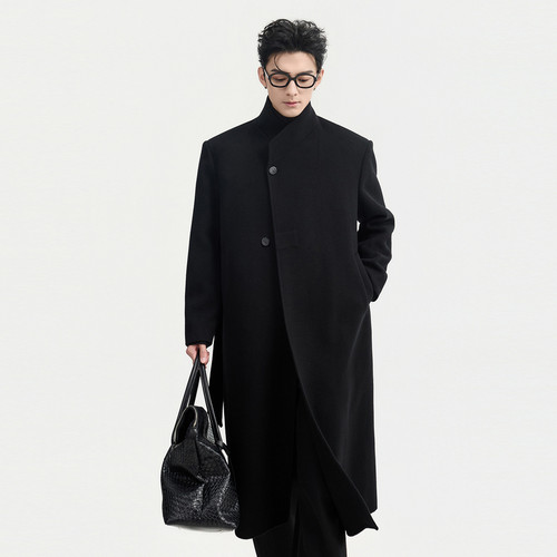 {垫肩立领设计}伯爵卓尔25冬季100全羊毛双面呢大衣外套过膝长款