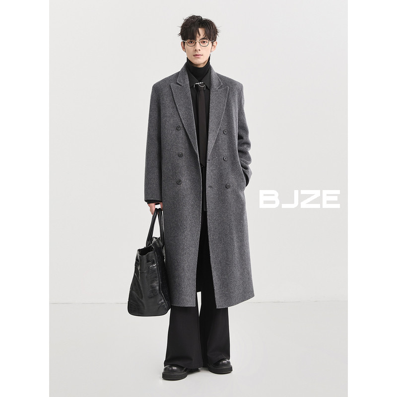 【全羊毛超长款】BJZE男装冬季高级感时尚过膝垫肩双面呢大衣外套,男装,毛呢大衣,淘宝优惠券,粉丝福利购,淘宝优惠卷
