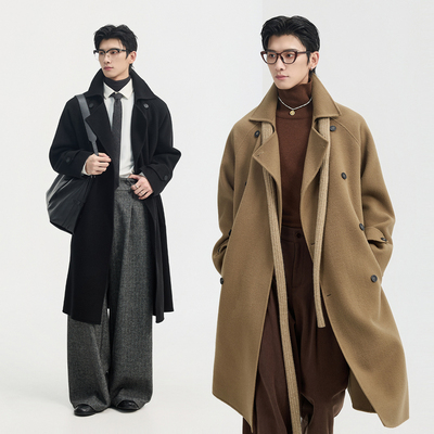 伯爵卓尔25秋冬高级感中长款双面羊毛羊绒大衣外套男宽松翻领呢子