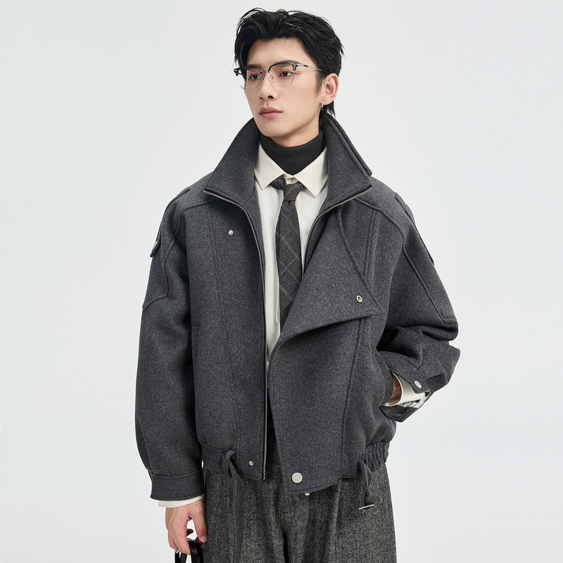 伯爵卓尔25深冬立领工装设计羊毛呢羽绒服男宽松韩版短款夹克外套