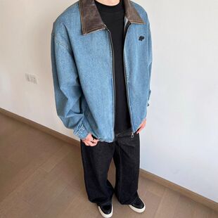 美式复古水洗做旧翻领卡哈特牛仔外套男女春秋冬宽松简约工装夹克