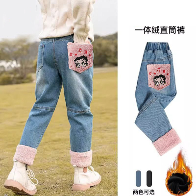加绒加厚外穿秋冬季儿童牛仔裤