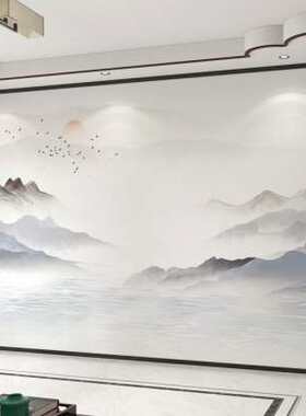 定制墙纸新中式电视背景墙壁纸唯美山水壁布客厅装饰影视墙布壁画