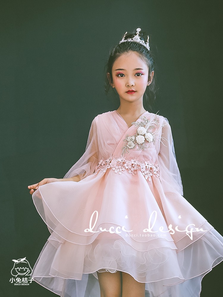 兒童公主裙禮服粉色蛋糕紗裙六一演出服女童洋氣蓬蓬裙走秀魚尾裙