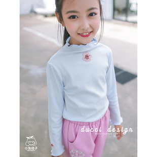 儿童刺绣百搭T恤中大童薄款 新款 复古上衣 秋季 女童纯棉打底衫