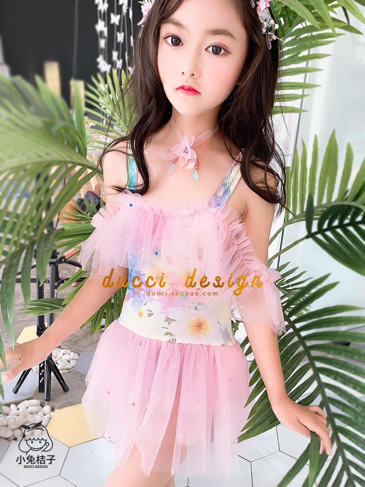 女童泳衣公主裙式可爱夏季新款儿童海边连体游泳衣小女孩韩版泳装