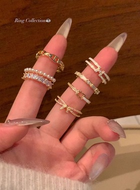 百搭开口戒指合集女小众设计蝴蝶结珍珠食指戒小众轻奢高级感独特