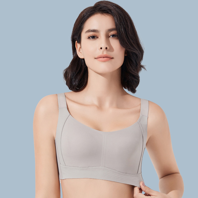 高强度聚拢四排扣一体罩杯无痕背心式运动内衣女薄款定型防震文胸