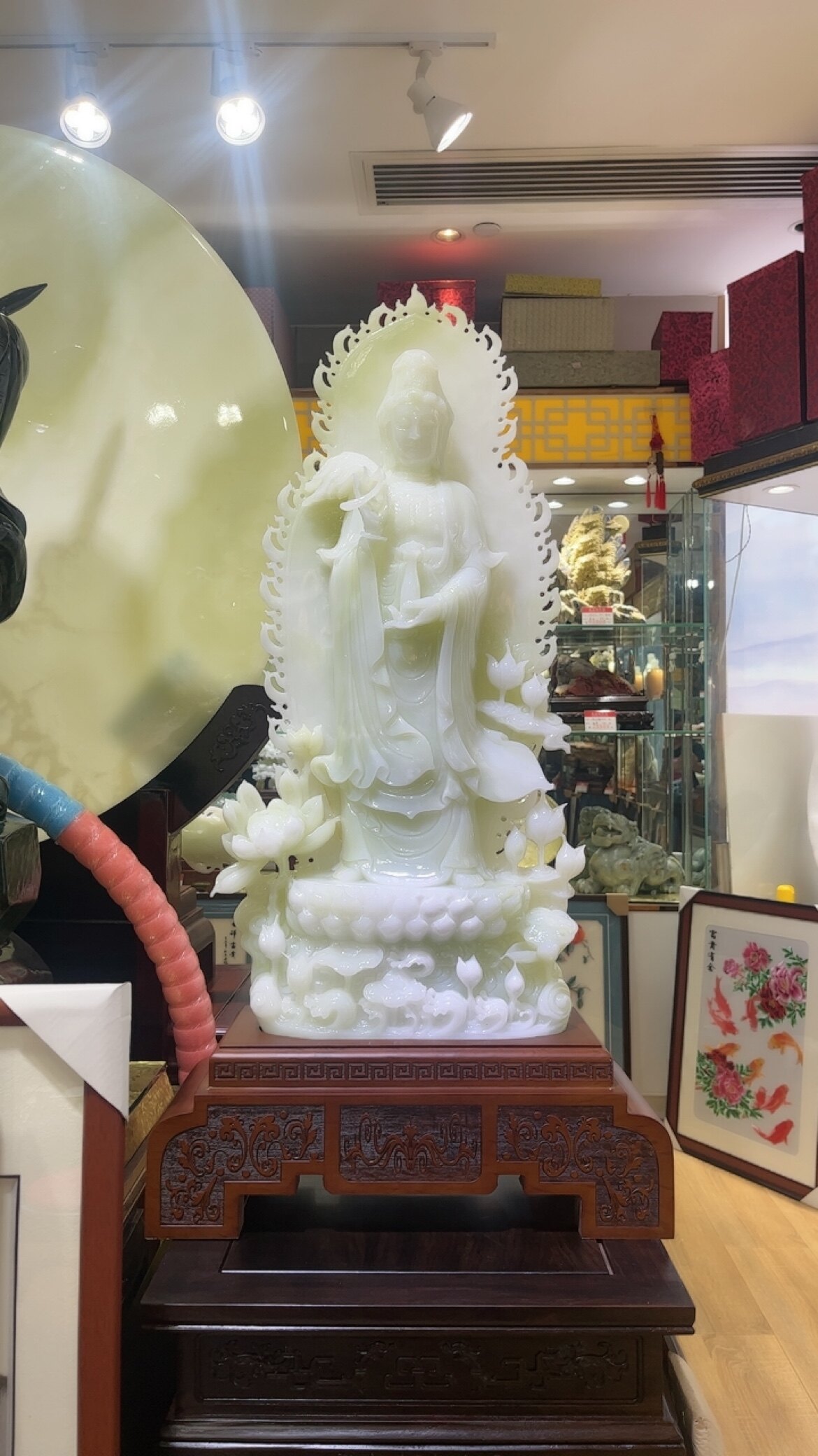 天然玉石新中式玉雕观音造型摆件手工雕刻工艺品家居装饰送礼品