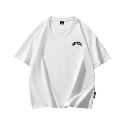 GOLFCROSS字母印花撞色条纹拼接短袖夏季宽松休闲五分袖T恤男女