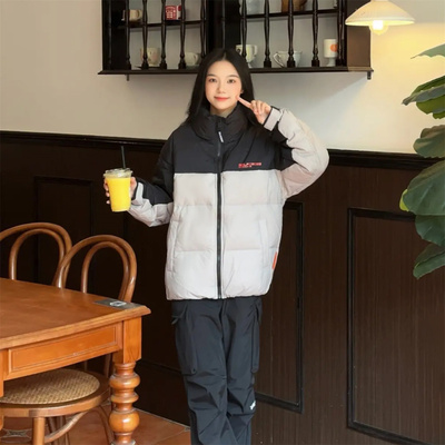 GOLFCROSS拼接撞色字母印花冬季90白鸭绒立领加厚保暖羽绒服外套