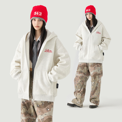 GOLFCROSS拉链开衫连帽卫衣秋季新款宽松休闲情侣帽衫男女款外套