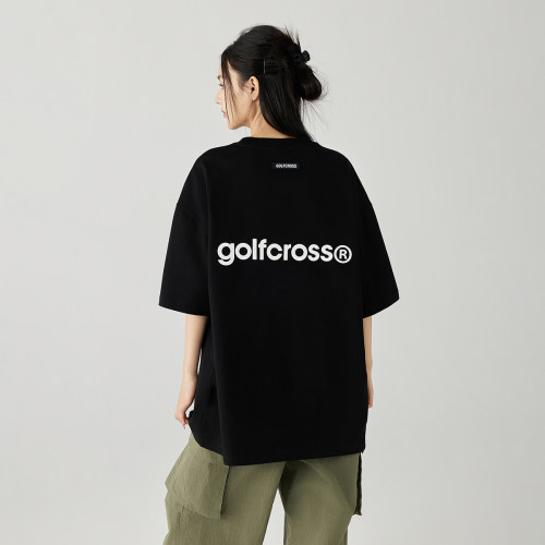GOLFCROSS夏季纯棉短袖LOGO字母印花宽松简约圆领落肩袖T恤上衣