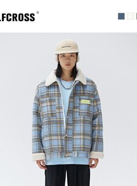 GOLFROSS秋冬新品格子加绒拼色棉服外套夹克MY09