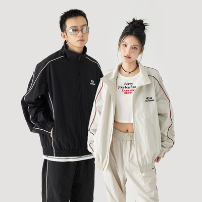 GOLFCROSS秋冬季侧边条纹插肩袖翻领夹克宽松运动外套上衣情侣款